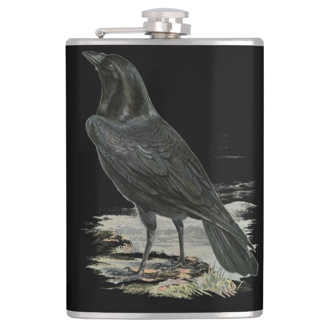 Black Raven Personalize Name Flask Flachmann (Vorderseite)
