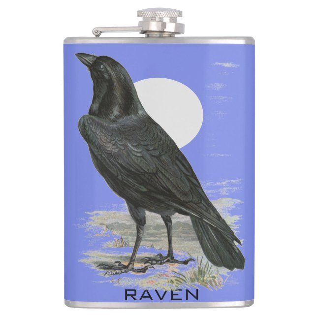 Black Raven Personalize Name Flask Flachmann (Vorderseite)