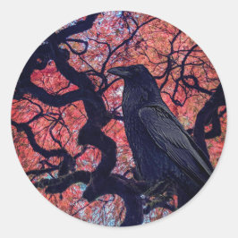 Black Raven und Gnarly Japanese Maple Tree Runder Aufkleber