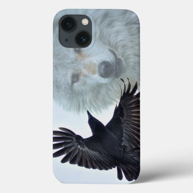 Black Raven & White Wolf Wildlife Fantasy Case-Mate iPhone Hülle (Rückseite)