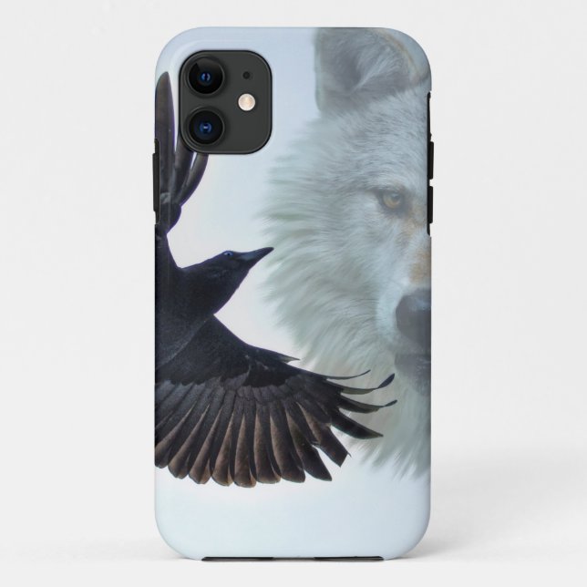 Black Raven & White Wolf Wildlife Fantasy Case-Mate iPhone Hülle (Rückseite)