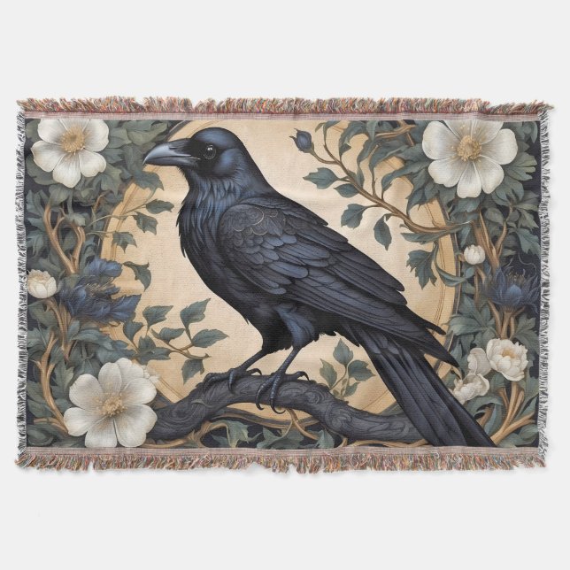 Black Raven William Morris Inspiriert Decke (Vorderseite)