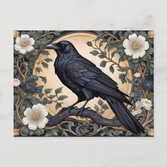 Black Raven William Morris Inspiriert Postkarte (Vorderseite)