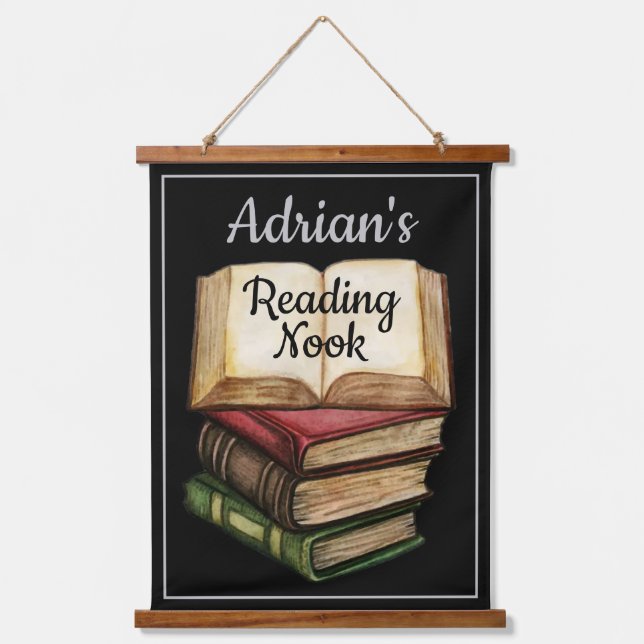 Black Reading Nook Wandteppich Mit Holzrahmen (Vorderseite)
