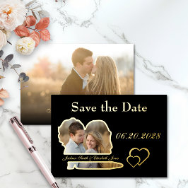 Black Real Foil Foto Save the Date Hochzeit Folieneinladung