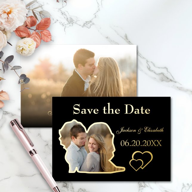 Black Real Foil Shape Foto Save the Date Hochzeit Folieneinladung (Von Creator hochgeladen)
