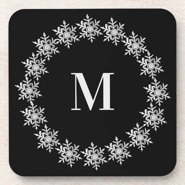 Black Real Snowflake Wreath Hard plastic coaster Getränkeuntersetzer (Vorderseite)