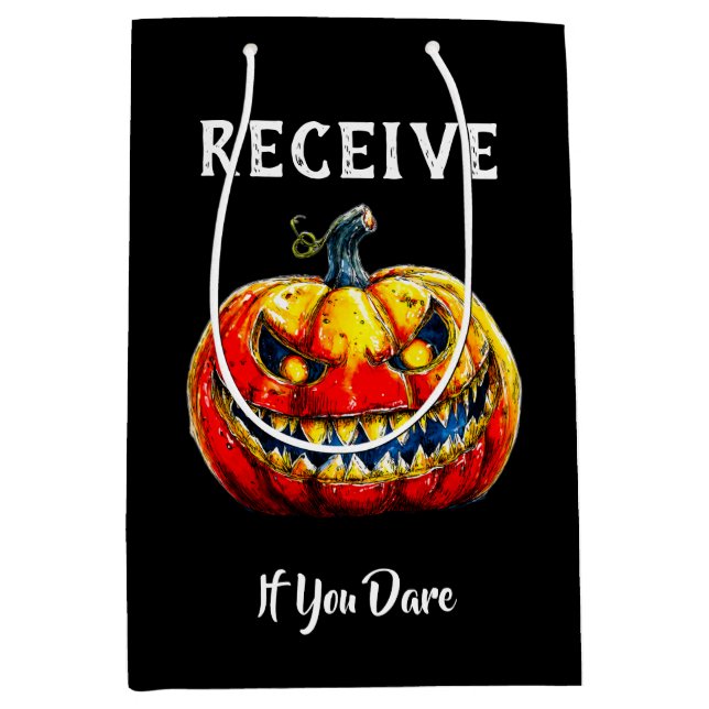 Black Receive If You Dare Halloween Mittlere Geschenktüte (Vorderseite)