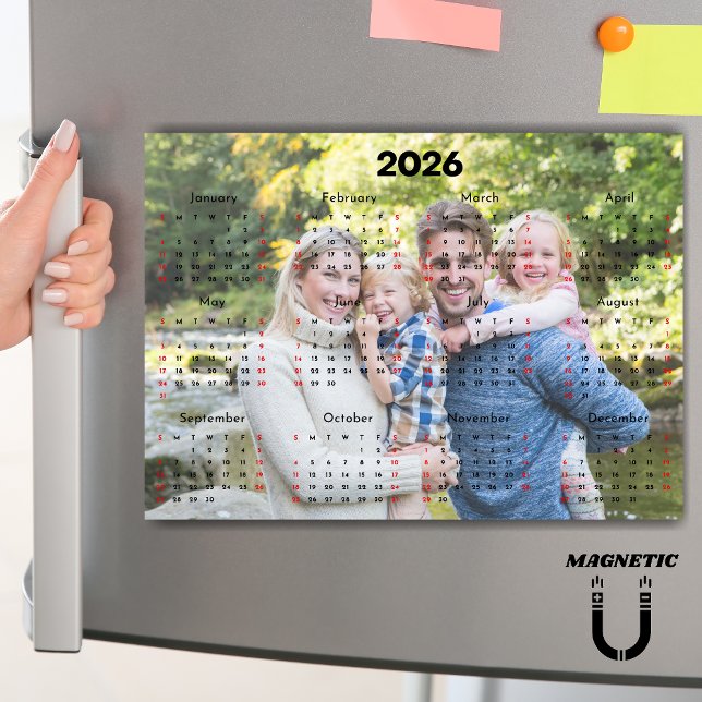 Black & Red 2026 Calendar Custom Photo Magnet (Von Creator hochgeladen)