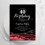 Black Red Agate 40. Geburtstag Einladung<br><div class="desc">Schwarz,  Rot,  Weiß und Silber gehen 40. Geburtstag Party Einladung. Elegantes modernes Design mit Aquarellfarben-marmorgeode Hintergrund,  Imitats Glitzer Silber und Typografie Skript-Schriftart. Die trendige Einladungskarte eignet sich perfekt für eine stilvolle Damenfeier. Gedruckte Zazzle-Einladungen oder Sofortdownload digitaler Druckvorlage.</div>