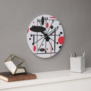 Black, Red and White Abstract Wall Clock Große Wanduhr