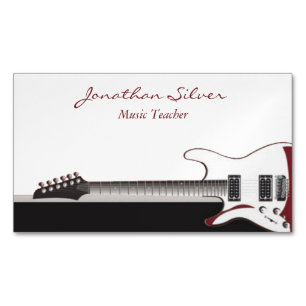 Black Red and White Piano & Guitar Music Teacher Magnetische Visitenkarte