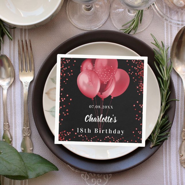 Black Red Ballons Konfetti Geburtstagsparty Serviette (Von Creator hochgeladen)