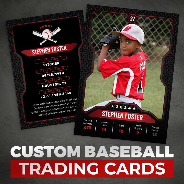 Black & Red Baseball Trading Card mit Status Telefonnummerkarte (Von Creator hochgeladen)
