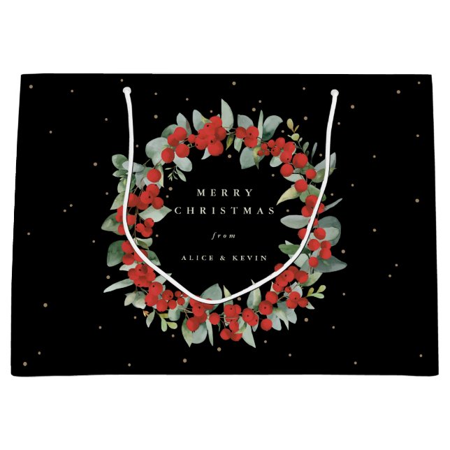 Black Red Berry+Eucalyptus Christmas/Holiday Große Geschenktüte (Vorderseite)