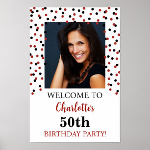 Black Red Birthday Party Custom 12x18 Foto Poster