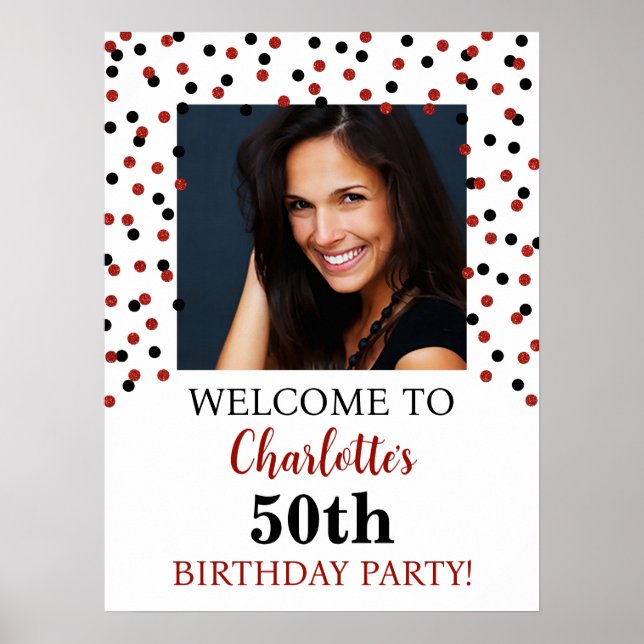 Black Red Birthday Party Custom 18x24 Foto Poster (Vorne)