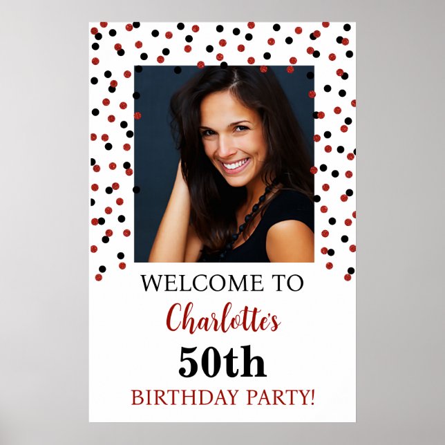 Black Red Birthday Party Custom 20x30 Foto Poster (Vorne)
