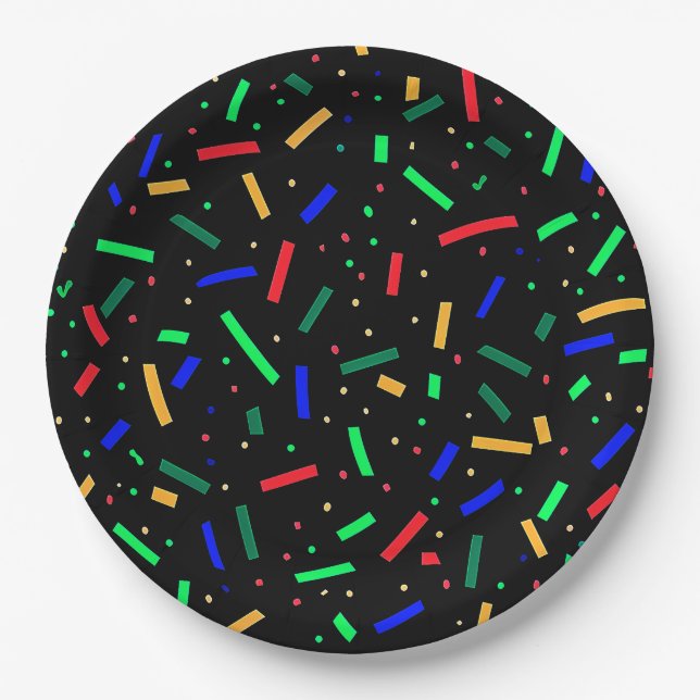 Black Red Blue Green Sprinklen Pappteller (Vorderseite)