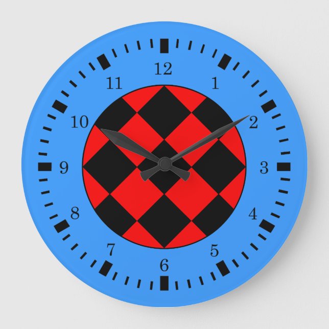 Black Red Blue Racing Thema Wall Clock Große Wanduhr (Vorderseite)