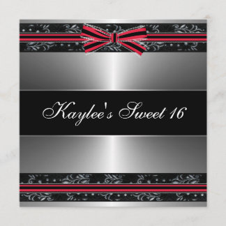 Black Red Bow Silver 16 . Geburtstag Geburtstag Einladung