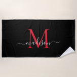Black Red Burgundy Monogram Feminine Girl Script Strandtuch<br><div class="desc">Elegant Black Red Burgundy Monogram Feminine Girly Script Beach Handtuch</div>