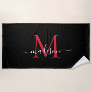 Black Red Burgundy Monogram Feminine Girl Script Strandtuch