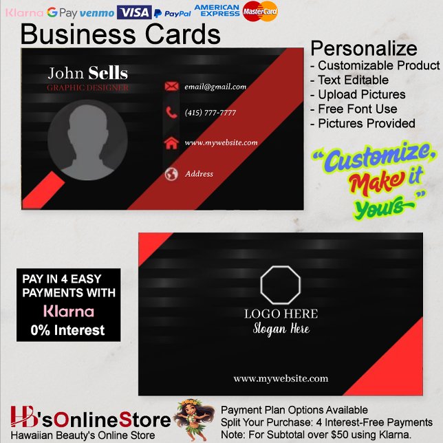 Black & Red Business Cards 37 Pack mit 100 Stück Visitenkarte (Black & Red Business Cards 37 Pack of 100.)