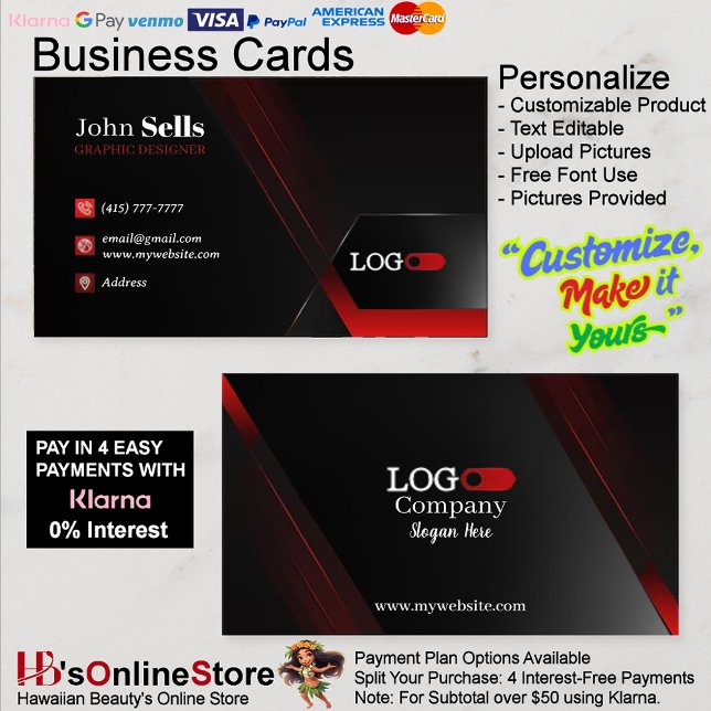 Black & Red Business Cards 38 Pack mit 100 Stück Visitenkarte (Black & Red Business Cards 38 Pack of 100.)