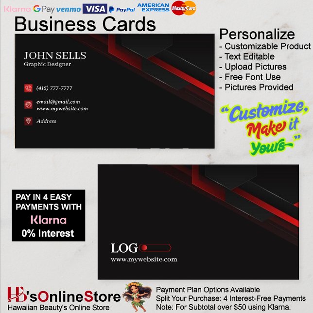 Black & Red Business Cards 40 Pack mit 100 Stück Visitenkarte (Black & Red Business Cards 40 Pack of 100.)