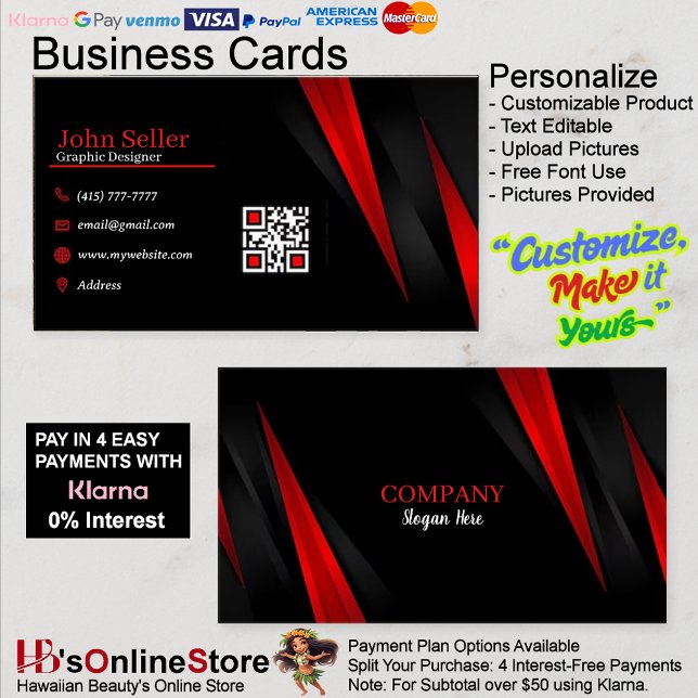 Black & Red Business Cards 44 Pack mit 100 Stück Visitenkarte (Black & Red Business Cards 44 Pack of 100.)