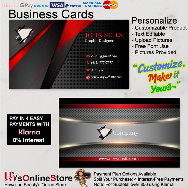 Black & Red Business Cards 51 Pack mit 100 Stück Visitenkarte (Black & Red Business Cards 51 Pack of 100.)