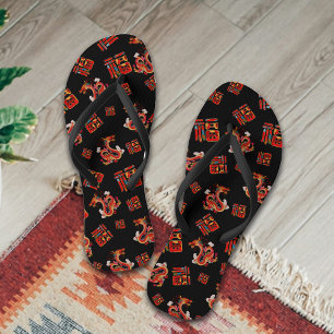 Black Red Chinese New Year Dragon Segnungen 福 Glüc Flip Flops
