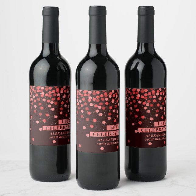 Black Red Confetti Lasse Celebrate Wine Label Weinetikett (Flaschen)