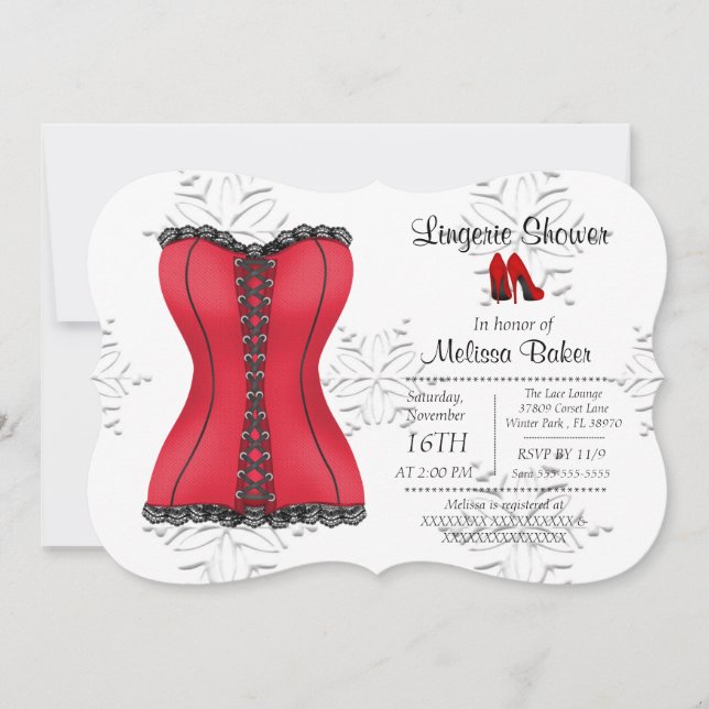 Black & Red Corset Lingerie Brautparty Einladung (Vorderseite)