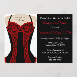 Black & Red Corset Lingerie Dusche einladen Einladung