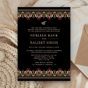 Black Red Cream Ikat Anand Karaj Sikh Wedding Einladung