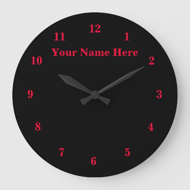 Black Red - Customizable - Add Your Text / Name Große Wanduhr (Vorderseite)