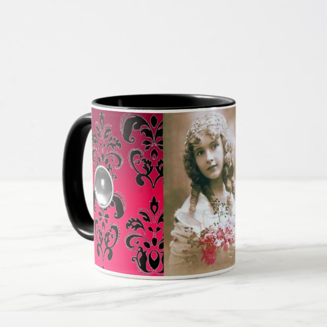 BLACK RED DAMASK GEMSTONE FOTOVORLAGE TASSE (Vorderseite Links)