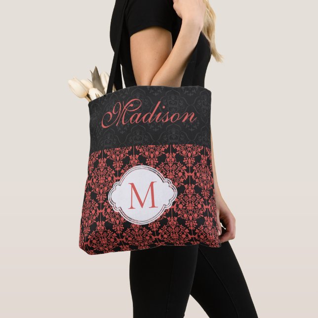 Black Red Damask Girly Trendy Initial Monogram (Von Nahem)