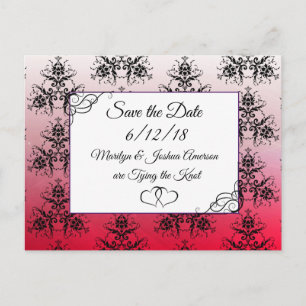 Black Red Damask Hochzeit Save the Date Postkarte