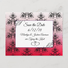 Black Red Damask Hochzeit Save the Date Postkarte