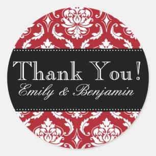 Black, Red Damask Wedding Danke Sticker