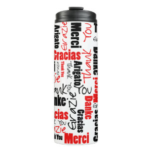 Black Red Danke Typografy Word Cloud Thermosbecher