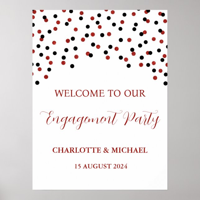 Black Red Engagement Party Custom 18x24 Poster (Vorne)