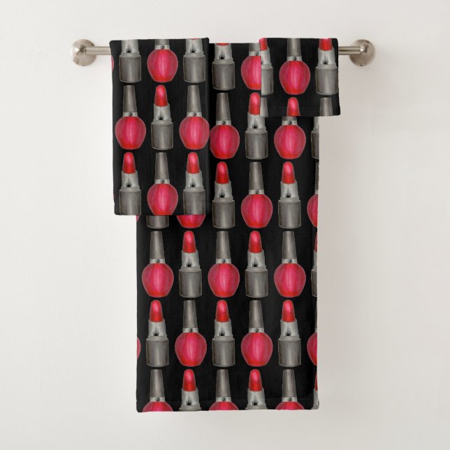 Black Red Fashionista Lipstick Nail Polnischer Mak Badhandtuch Set (Insitu)