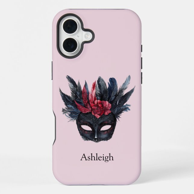 Black Red Feathers Maske iPhone Hülle (Rückseite)