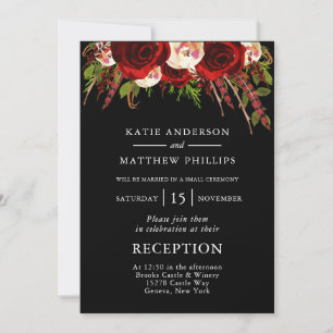 Black Red Floral Boho Hochzeitsempfang Einladung