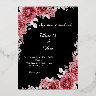 Black & Red Floral Wedding Invitation | Elegant Ro Folieneinladung