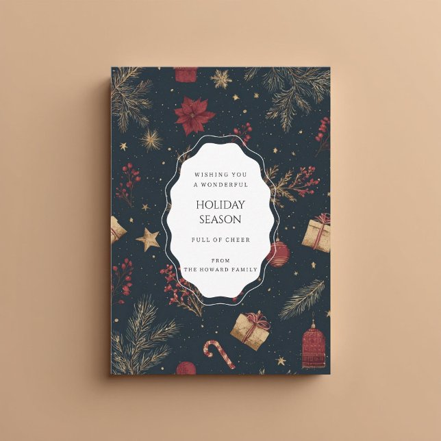 Black Red Floral Whimsical Watercolor Holiday Card (Von Creator hochgeladen)